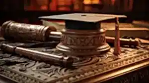 Bir kep masanın üzerinde - Akademik hukuku temsil eden resim.