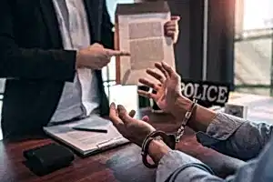Yasal bir suçlamayla karşı karşıya kalan bir bireyin durumunu ve hukuki yardımın gerekliliğini ifade eden, ciddiyet taşıyan bir sahne.